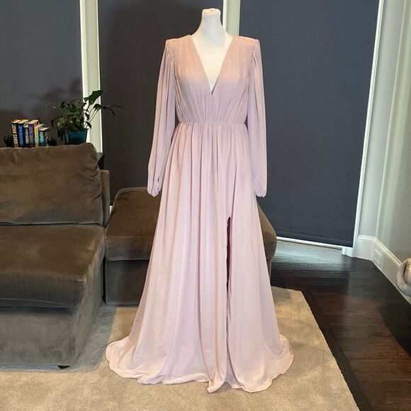 No Brand Dresses & Skirts - Women’s Full Length Chiffon V-Neck Zip Up Back Bridesmaid Dress Leg Split Size 8